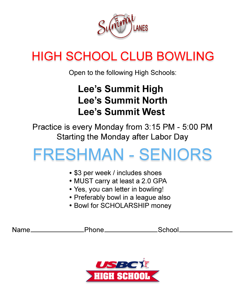 High School Bowling Club | Leagues | Summit Lanes | Lee's Summit, MO
